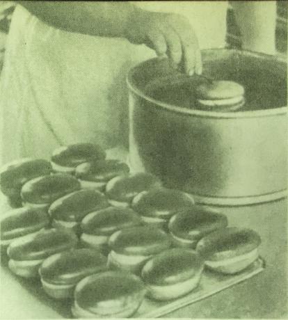 תהליך הכנת עוגות "בוש". תמונה מתוך הספר "הפקה של מאפים ועוגות," 1976 